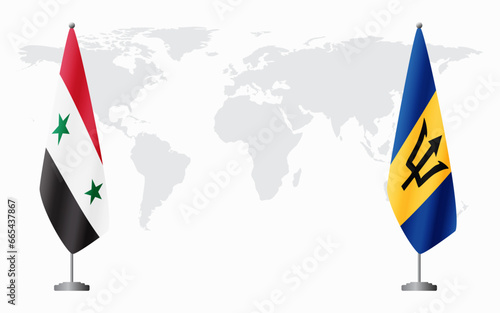 Syria and Barbados flags for official meeting