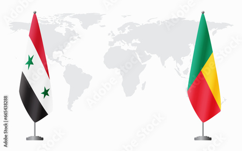 Syria and Benin flags for official meeting