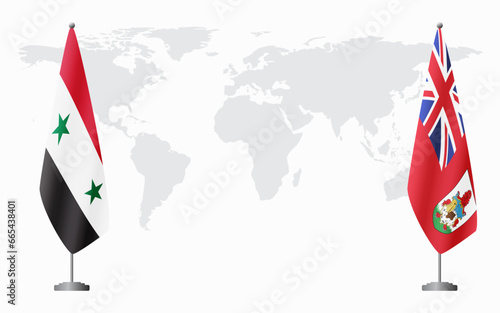 Syria and Bermuda flags for official meeting