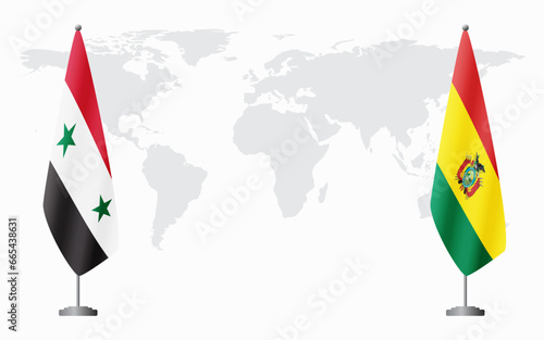 Syria and Bolivia flags for official meeting