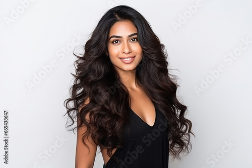 Young beautiful Indian woman with long hair style. photo