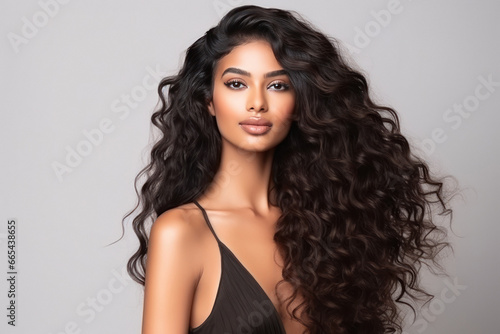 Young beautiful Indian woman with long hair style. photo