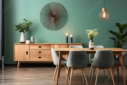 Living room interior in green tones.