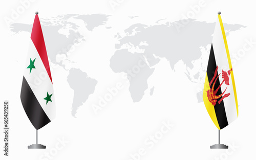 Syria and Brunei flags for official meeting