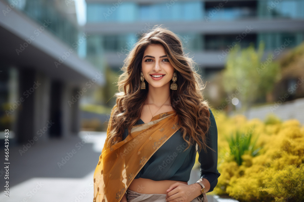 young indian beautiful woman with long hair