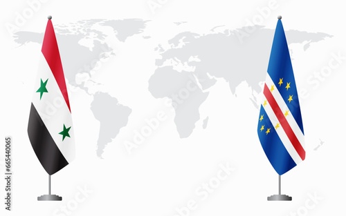 Syria and Cape Verde flags for official meeting