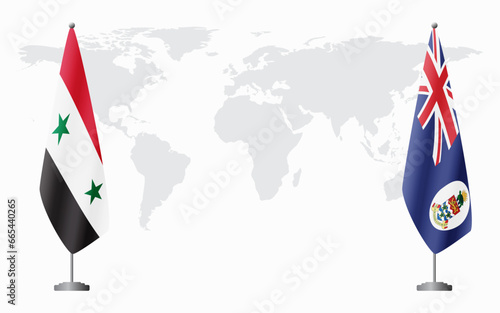 Syria and Cayman Islands flags for official meeting