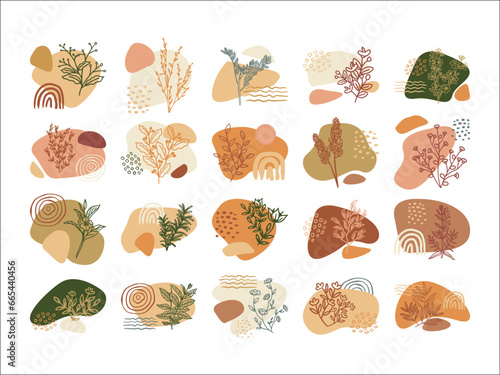 Aesthetic Minimalist Boho Blob Hand Drawn Line Art Floral. Modern Bohemian Style Collection