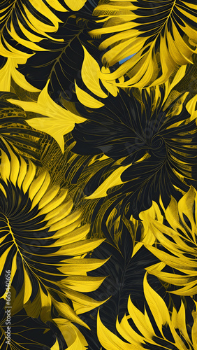 Lush Realism  Vibrant Yellow Monstera Leaf Pattern