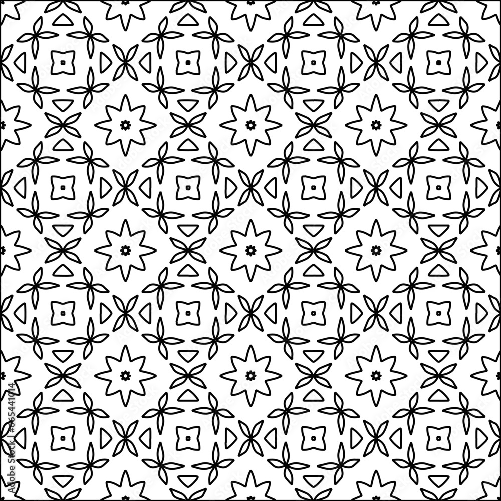 Black lines on white background.
Wallpaper with figures from lines. Abstract geometric black and white pattern for web page, textures, card, poster, fabric, textile. Monochrome repeating design. 
