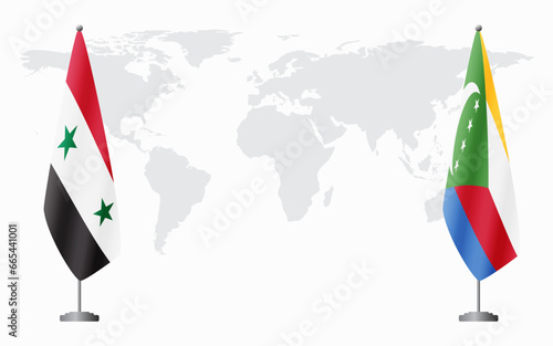 Syria and Comoros flags for official meeting