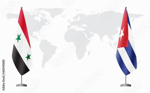 Syria and Cuba flags for official meeting