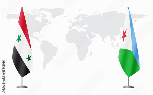 Syria and Djibouti flags for official meeting