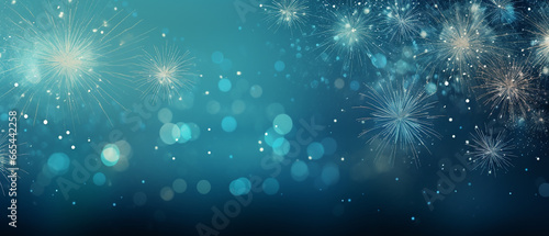 Teal blue glitter with firework background of glitter with  Bokeh light Glitter