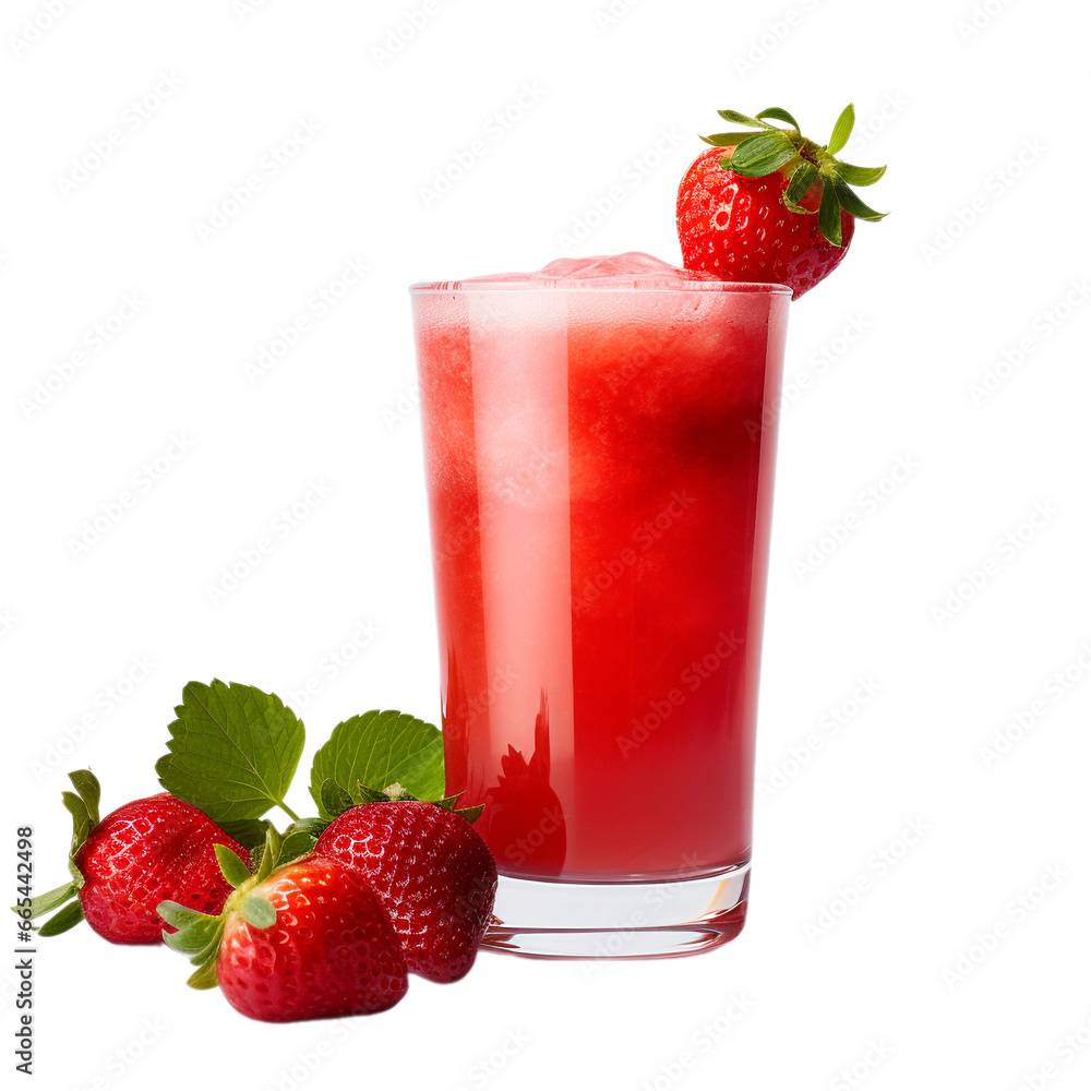 glass of fresh strawberry juice and strawberry isolated on white background, ai generated glass of fresh strawberry juice and strawberry isolated on white background, ai generated