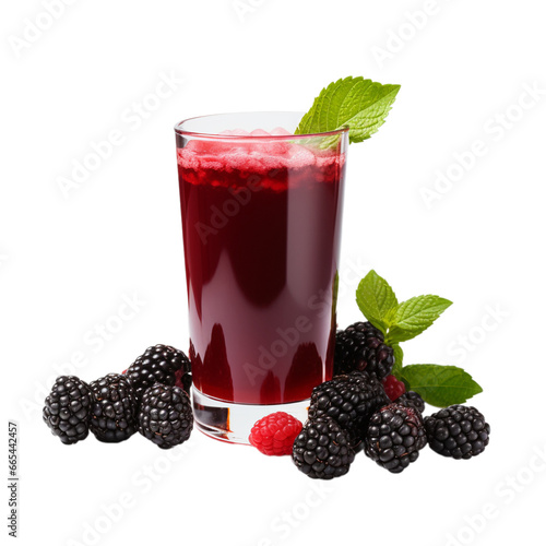 glass of fresh blackberry juice and blackberry isolated on white background, ai generated
