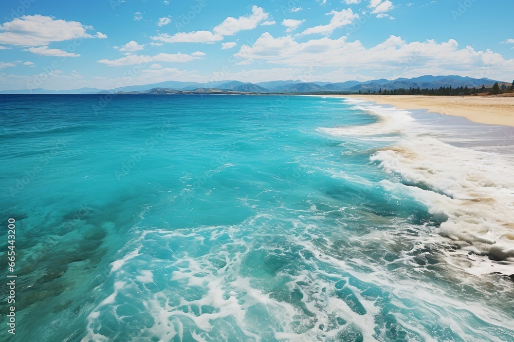 Fototapeta premium a beach with blue water and sand