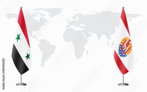 Syria and French Polynesia flags for official meeting
