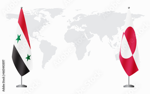 Syria and Greenland flags for official meeting