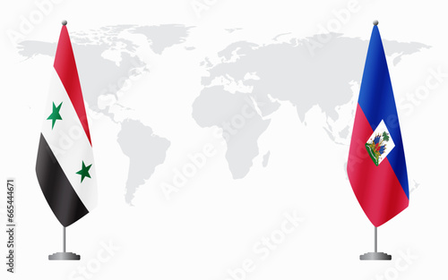 Syria and Haiti flags for official meeting