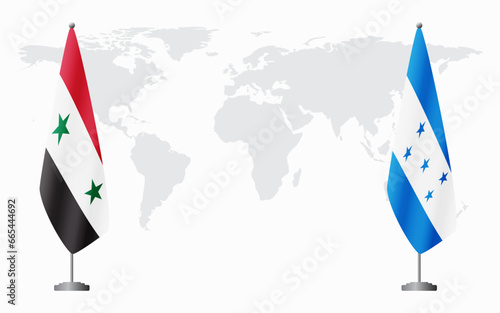 Syria and Honduras flags for official meeting