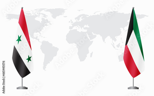 Syria and Kuwait flags for official meeting