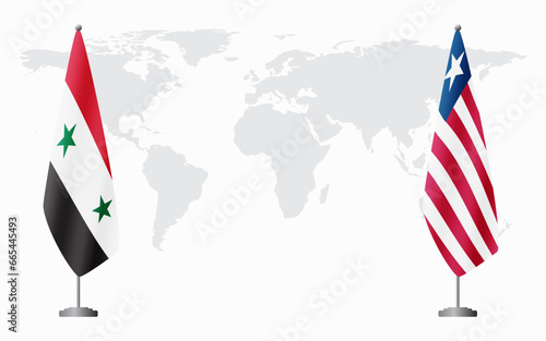 Syria and Liberia flags for official meeting
