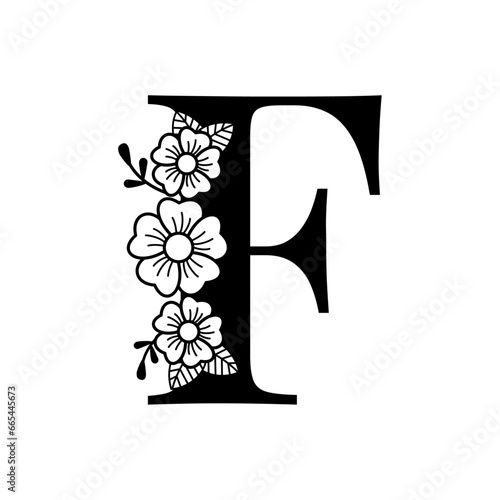 Vector floral alphabet design. Letter F flower design