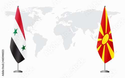 Syria and Northern Macedonia flags for official meeting