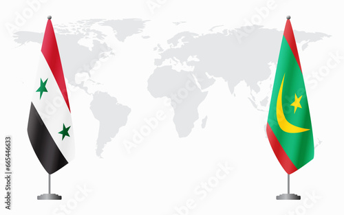 Syria and Mauritania flags for official meeting