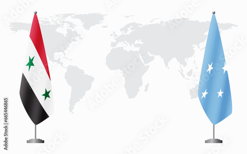 Syria and Micronesia flags for official meeting