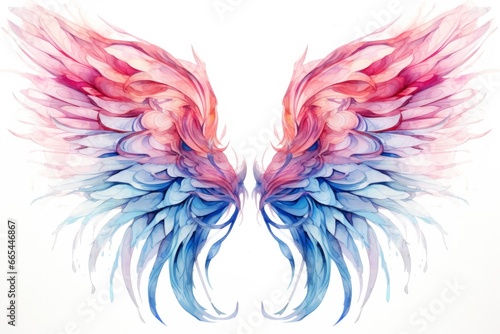 Beautiful magic watercolor blue pink wings. © MDBepul