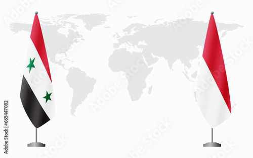 Syria and Monaco flags for official meeting