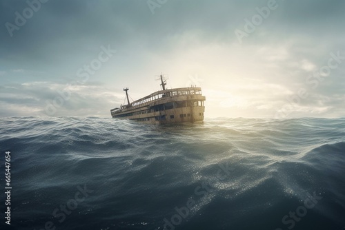 ship submerged in ocean. Generative AI © Roan