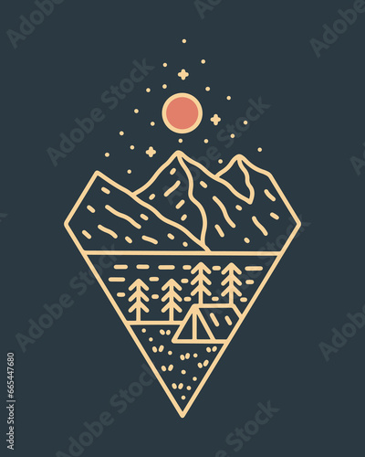 Sleep under stars on the camp mono line style design for badge, sticker, patch, t shirt design, etc