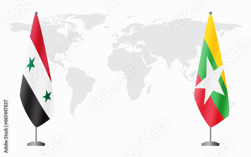 Syria and Myanmar flags for official meeting
