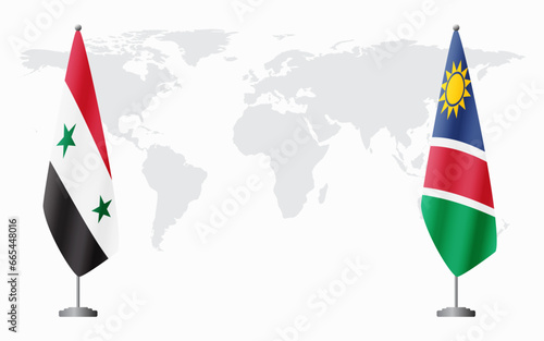 Syria and Namibia flags for official meeting