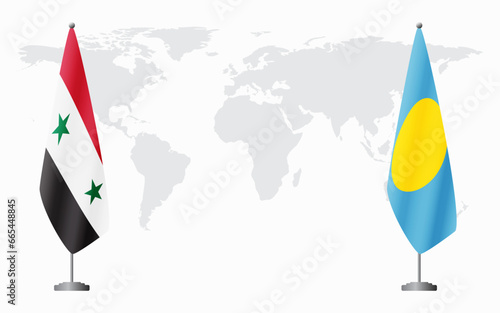 Syria and Palau flags for official meeting