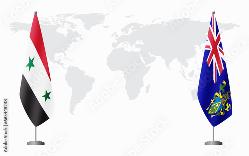 Syria and Pitcairn Islands flags for official meeting