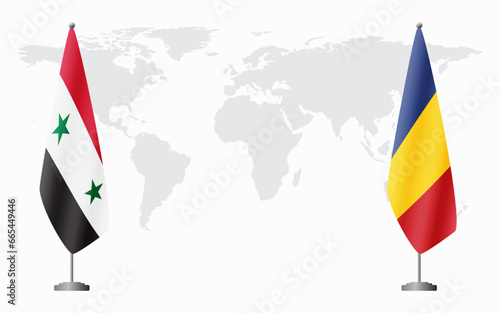 Syria and Romania flags for official meeting