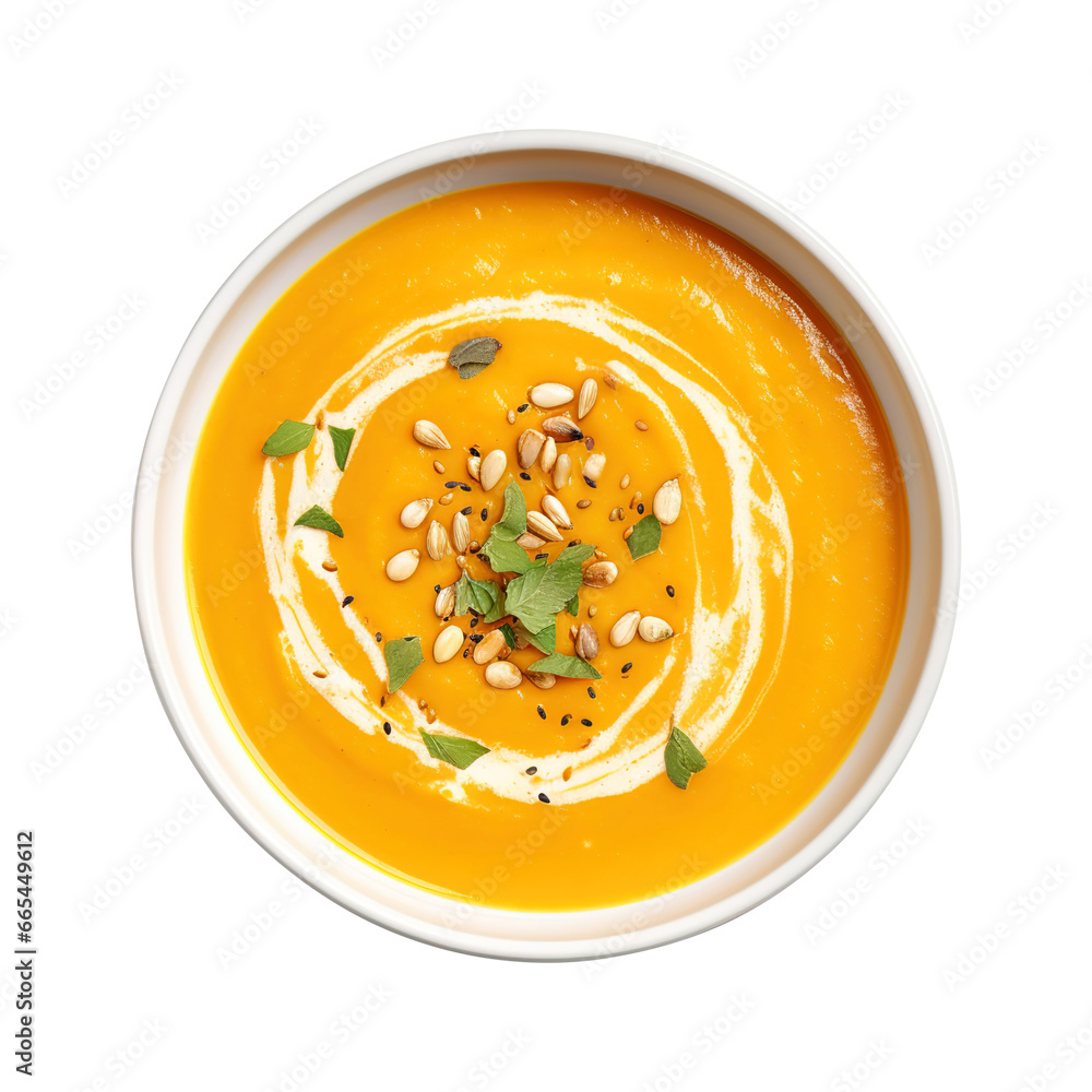 pumpkin soup isolated on transparent background Remove png, Clipping Path - obrazy, fototapety, plakaty 