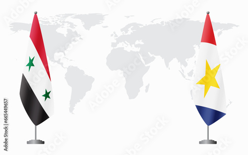 Syria and Saba flags for official meeting