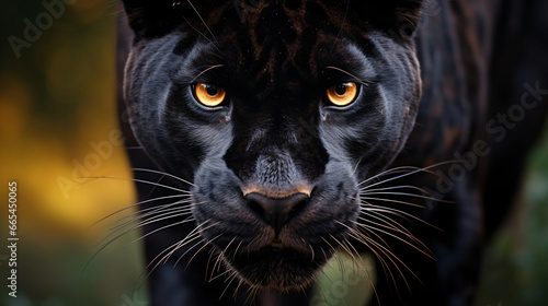 Close up of a fierce black panthers face