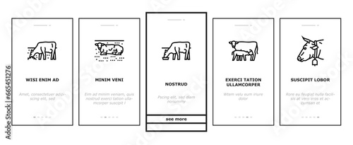 cow farm dairy cattle milk white onboarding mobile vector. agriculture nature, livestock grass, beef field, pasture animal, meadow calf, summer cow farm dairy cattle milk white Illustrations