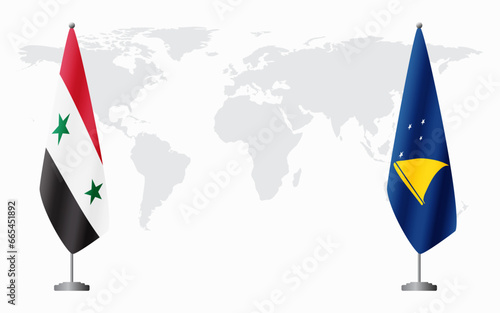Syria and Tokelau flags for official meeting