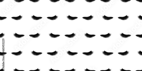 Lashes seamless background vector illustration. Black and white eyelashes template print with closed female eyes. Beauty, fashion, makeup pattern. Lashmaking wallpaper for lamination, extension cards