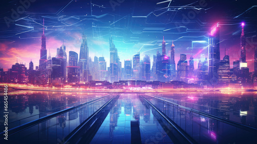 A cityscape bathed in neon lights   where AI-driven cameras monitor every corner with unblinking digital eyes