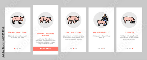 pork pig farm animal piglet hog onboarding mobile vector. swine livestock, domestic bacon, cute hand boar, agriculture little, happy vintage pork pig farm animal piglet hog Illustrations