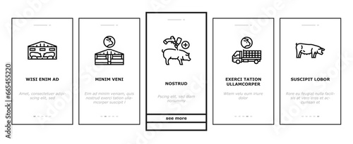 pork pig farm animal piglet hog onboarding mobile vector. swine livestock, domestic bacon, cute hand boar, agriculture little, happy vintage pork pig farm animal piglet hog Illustrations