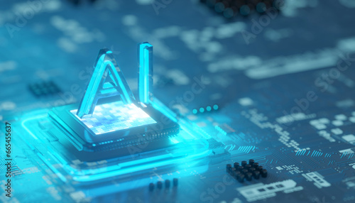 Chipset on circuit board for semiconductor industry, 3d rendering